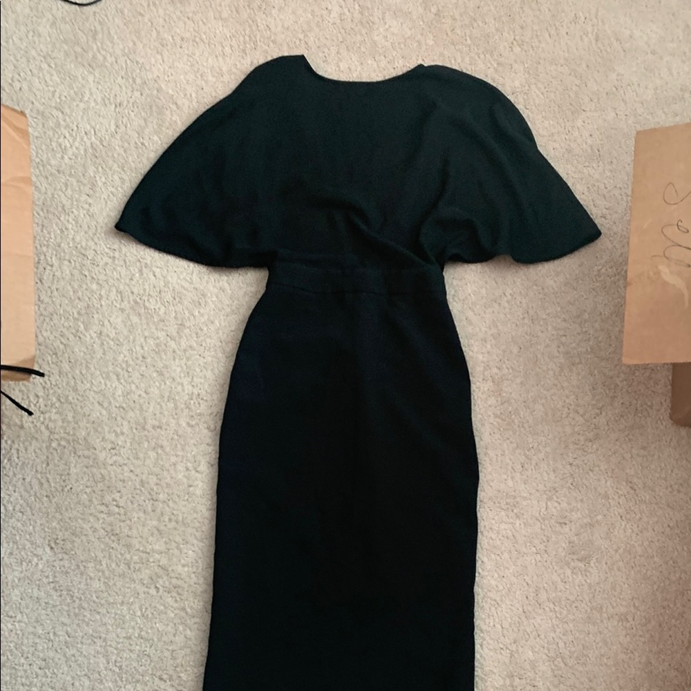 Zara Elegant Black Open Back Cape Sleeve Dress
